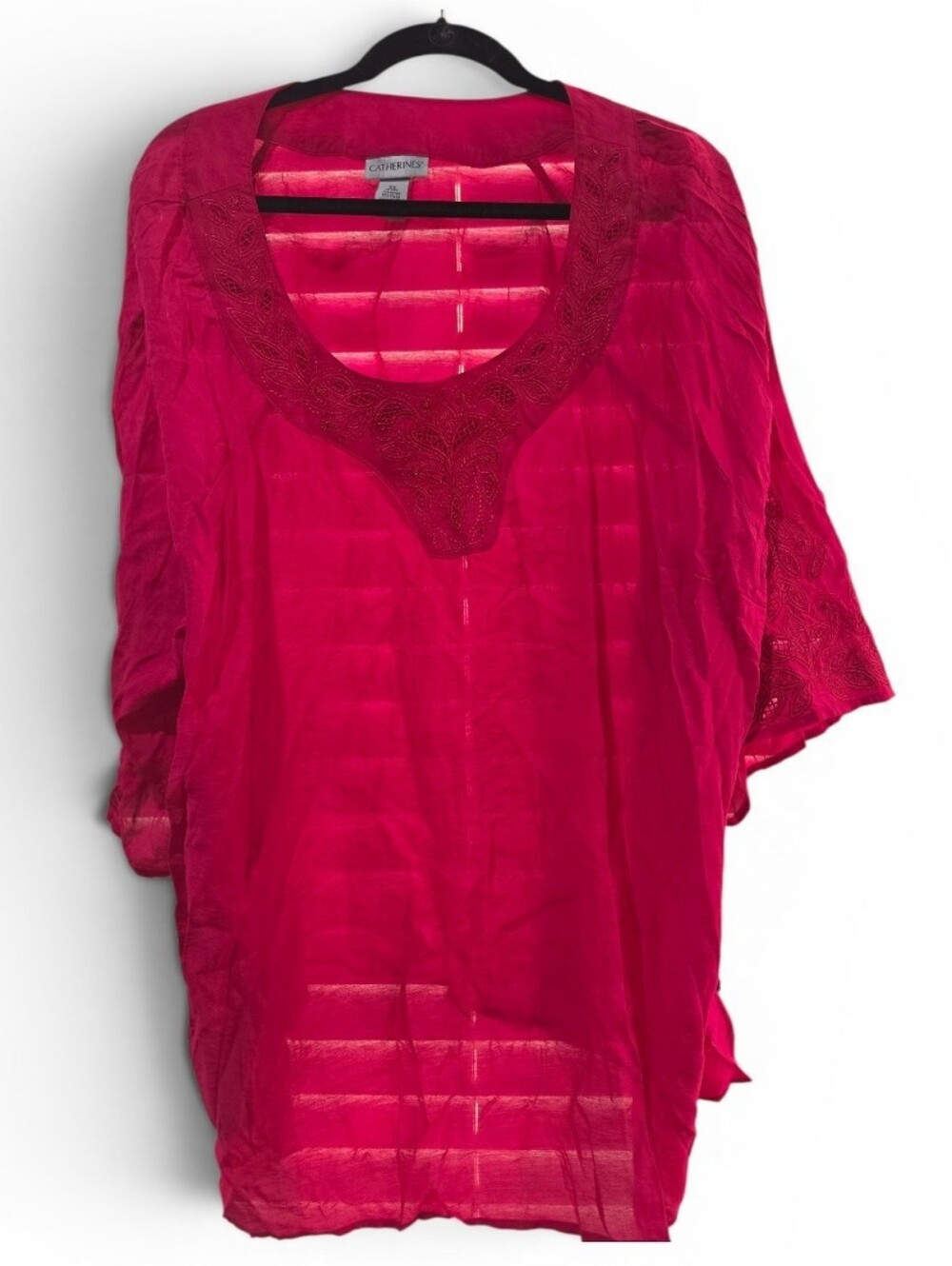 NWOT Catherines Hot Pink Embroidered Eyelit Scoop Neck Tunic Plus Size 3X